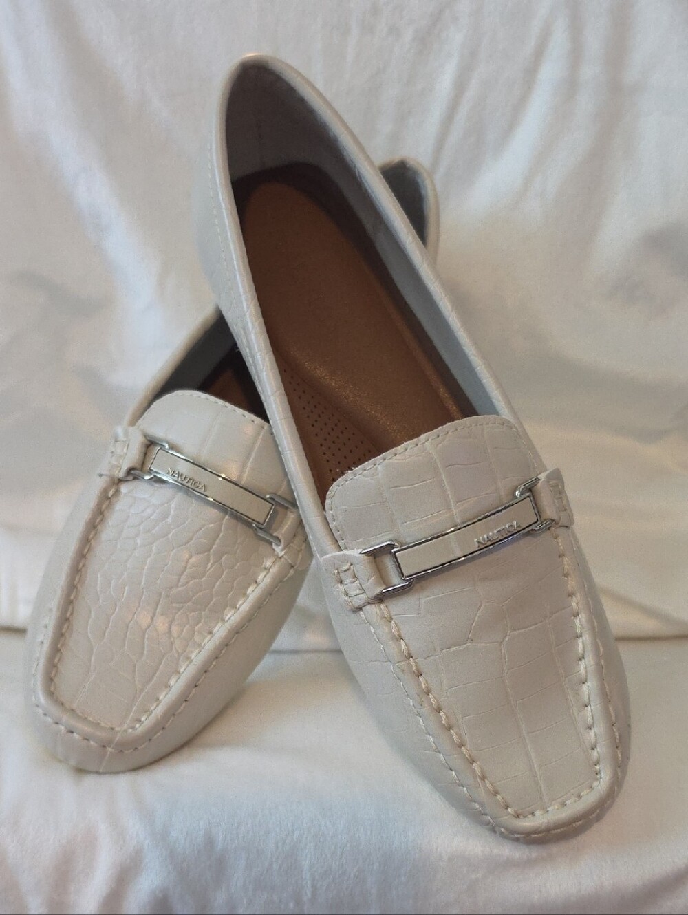 Brand New-Croc-Embossed Loafers with Silver Bit - Women